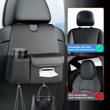 Upgrade Seat Back Organizer for Car – PU Leather Multi-Pocket Hanging Storage Bag with Bottle Holder & Travel Tidy Pouch Pocket Kids, Tissue Holder Large-Capacity Backseat Organizer , Black 2PCS - size: 2 PC