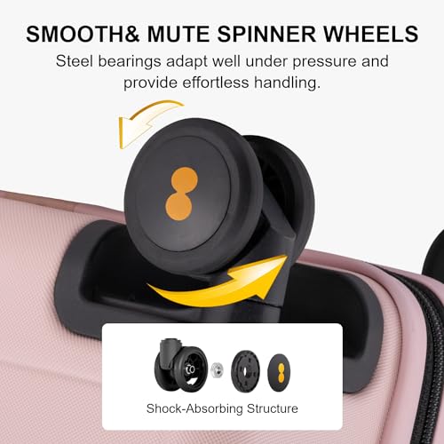 LEVEL8 Pink Suitcase with Spinner Wheels, Carry on Luggage Airline Approved, Suitcase for women Men, Lightweight Luminous Textured, Tsa Lock, 20 Inch - color: Pink, size: Carry-On 20 Inch