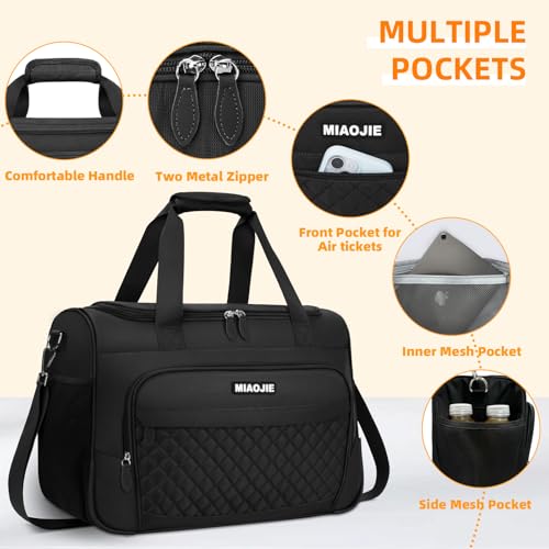 Travel Duffle Bag for Women, Underseat Carry On luggage Bag Foldable Overnight Weekender Hospital Bag Lightweight Airplanes Personal Item Travel Tote Bag for Women Birthday Gifts, 18IN Black - color: Black, size: 18IN