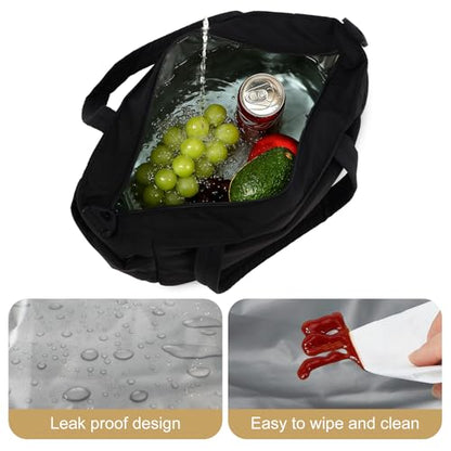 Lunch Bag Women Puffy Quilted Tote Bag Stylish Insulated Lunch Tote Bag with Large Capacity and Shoulder Strap Portable Lunch Cooler Bags for Women, Work Office, Travel, Picnic, Meal Prep - color: Black