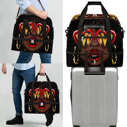 African American Women Foldable Travel Duffel Bag, Expandable Sports Gym Bag with Shoes Compartment Weekender Overnight Totes Bags for Women Men - color: African American Women