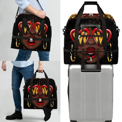 African American Women Foldable Travel Duffel Bag, Expandable Sports Gym Bag with Shoes Compartment Weekender Overnight Totes Bags for Women Men - color: African American Women