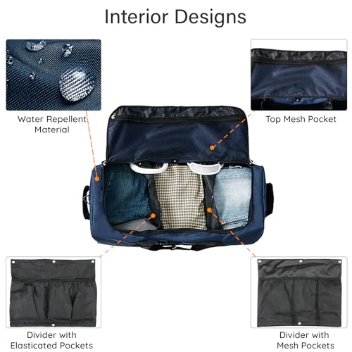 32" Soft-Sided Foldable Wheeled Duffle Bag, 110L Expandable 140L Rolling Travel Bag with Matching Storage Pouch, Updated Navy - color: Navy