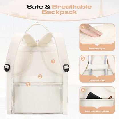 Maelstrom Travel Backpack for Women Men,Laptop Backpack Fits 15.6-17.3 Inch Laptop, Nurse/Work Bag with Insulated Lunch Box (Beige) - color: Beige