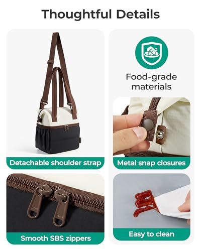 BAGSMART Double Deck Lunch Bag Women, Insulated Reusable Lunch Box, Quilted Puffer Lunch Tote with Shoulder Strap, Durable Large Lunch Cooler For Work Picnic Travel Meal Prep Flight, Nude Pink - color: Nude Pink