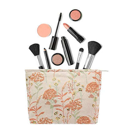 Makeup Bags for Purse Zipper Cosmetic Pouch Large Travel Canvas Make Up Organizer Tool Pouch for Women and Girls,Brocade Flower Pink - color: Brocade Flower Pink