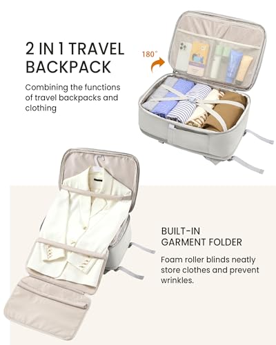 LOVEVOOK Travel Backpack for Women, 50L Carry On Backpack Flight Approved with Garment Bag, Personal Item Travel Bag Fit 17 Inch Laptop, Business Weekender Overnight Daypack With 2 Cubes, Pink-Grey - color: Pink-grey, size: 50l-18 Inch-3pcs With Garment B