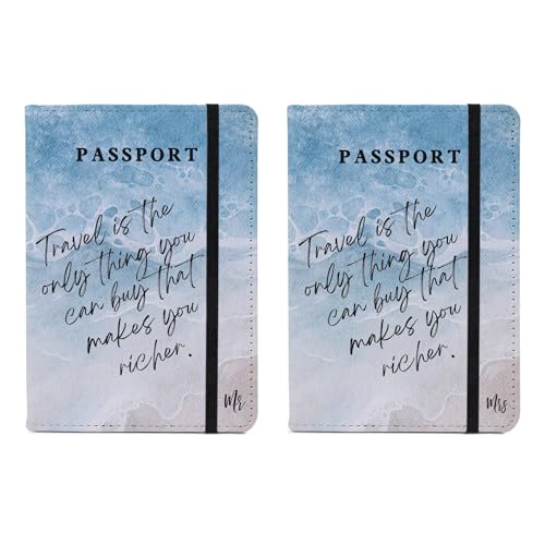 Passport Book Holder,Passport Wallet for Men Mr and Mrs Passport Holder for Women Passport Cover World Map Passport Case for Couples Christmas Traveling Passport Book Protector 2PCS - color: Travel Beach Ocean Couple-2Pcs