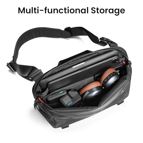 tomtoc Compact EDC Sling Bag 3L-10L, Minimalist Crossbody Bag Chest Shoulder Pack for Men Women, X-pac/Recycled Polyester - color: Black, size: L/(Fits up to 14-inch MacBook)