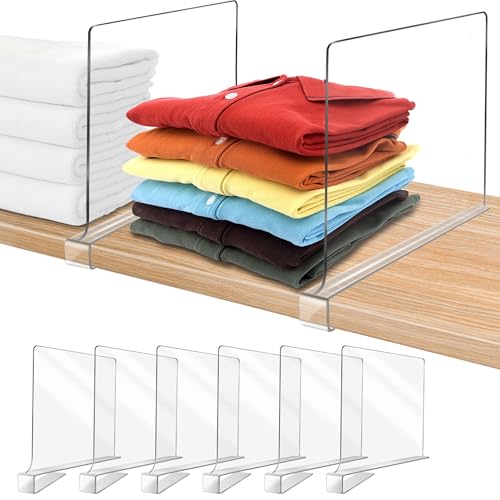 12 Inches [Extra Tall Version] Clear Shelf Dividers for Closet Organization and Storage, 6 Pack Purse Organizer for Closet Acrylic Adjustable Bookshelf for Organization, Perfect for Sweater, Clothes - color: Clear (12 Inches Tall, Higher Style), size: 6Pa