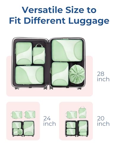 BAGSMART Compression Packing Cubes - 6 Set Travel Packing Cubes for Suitcases, Compression Suitcase Organizers with Shoe Bag - color: 07-Kohlrabi Green