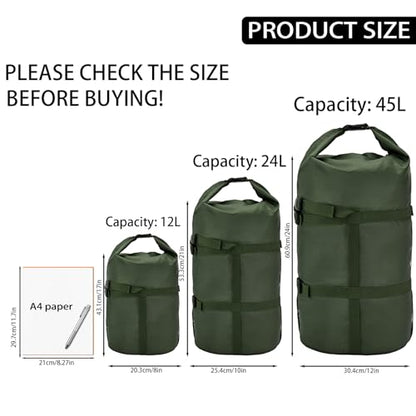 Compression Stuff Sack, 12L/24L/45L Sleeping Bag Cover Sack Sleeping Bags Storage Stuff Sack Organizer - Great Sleeping Bags Clothes Camping Hiking Backpacking - color: Green 45L-1 Pack