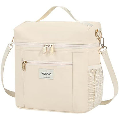 Voova Lunch Bag for Women, Insulated Lunch Box with Shoulder Strap, Adult Reusable Lightweight Nylon Waterproof Lunchbox Lunch bags for Work, Beige - color: Beige