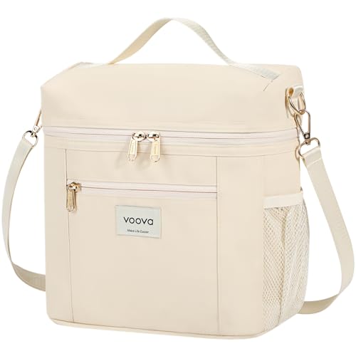 Voova Lunch Bag for Women, Insulated Lunch Box with Shoulder Strap, Adult Reusable Lightweight Nylon Waterproof Lunchbox Lunch bags for Work, Beige - color: Beige