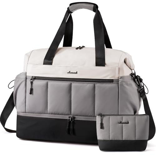 LOVEVOOK Travel Duffel Bag, Weekender Bags for Women, Large Overnight Bags with Shoe Compartment, 38L Carry on Gym Hospital Bag with Wet Pocket, 2 Pcs - color: Beige-Gray-Black, size: Large-2 Pcs