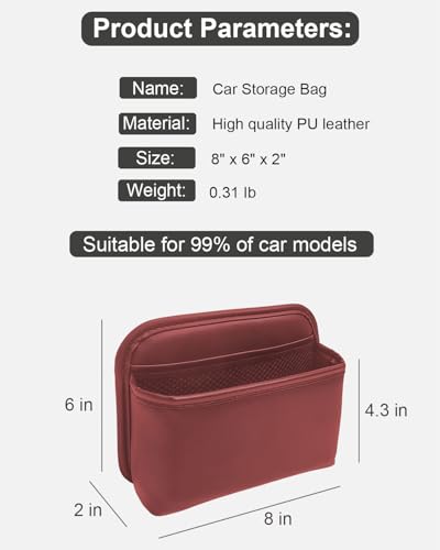 Driver's Car Storage Bag, Small Car Side Pocket Organizer for Car Seats, Doors and Consoles, PU Leather (Burgundy) - color: Burgundy