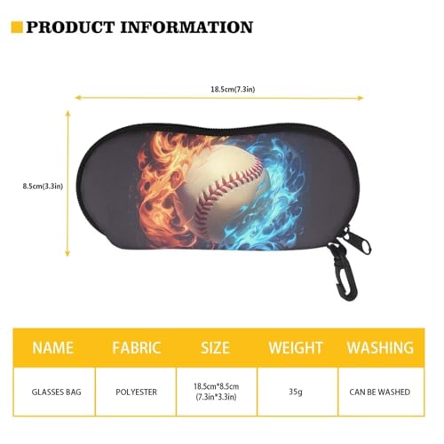 AFPANQZ Glasses Case with Carabiner Hanging Portable Neoprene Zipper Sunglasses Case Soft Lightweight - color: Blue Red Flame Baseball