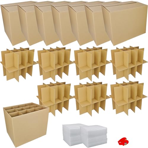 7 Sets Moving Boxes with Divider Kits,16 x 12 x 13 Inch Glassware Dish Packing Box Kitchen Moving Box Corrugate Dividers with 168 Pcs Foam Pouches,2 Pcs tape rolls with dispenser(Two Layer) - style: 7 Sets-two layer-16x12x13in