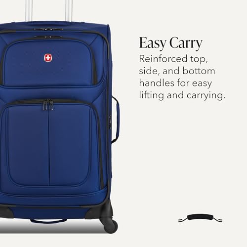 SWISSGEAR Sion Softside Expandable Spinner Luggage Durable Lightweight Travel Suitcase, Blue, Checked-Medium - color: Blue, size: Checked-Medium