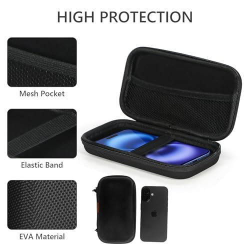 Portable Protection Hard EVA Case for External Battery, Cell Phone, GPS, Hard Drive, USB/Charging Cable, Small Carrying Bag Mesh Inner Pocket, Zipper Enclosure, Universal Travel Pouch Bag - color: Black