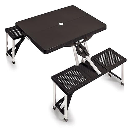 Picnic TIME Portable Folding Picnic Table with Seats for 4, Collapsible Aluminum Table with Benches & Umbrella Hole, Lightweight Foldable Table for Camping, Travel, Backyard, Tailgating | with Umbrella Hole - color: Black