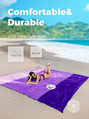 OCOOPA Extra Large Beach Blanket, Sand Free, Large Oversized Camping Mat, Comfortable Parachute Nylon, Cozy& Chic, Compact& Light, 4 Stakes&1 Travel Bag, S09 - color: Purple, size: Large(1-4 persons)