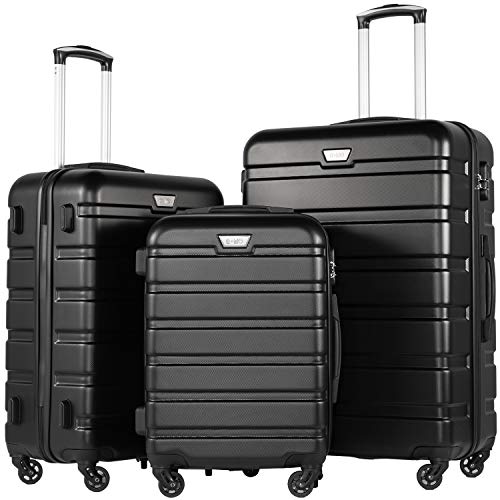 Coolife Luggage 3 Piece Set, Lightweight Durable Hardshell Suitcase set with 360° Spinner Wheels, TSA-approved Lock, Checked Family Travel Luggage sets, 20/24/28 Inch, Black - color: Black, size: 20in24in28in