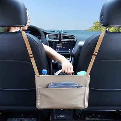 Viaviat Car Handbag Purse Holder Between Seats Leather Car Front Seat Storage Bag Large Capacity Car Organizers for Book Document Phone Bottle Tissue Toy (Beige Style-1) - color: Beige (Style 1)