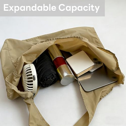 Foldable & Reusable Mini Handbag with Key Ring - Expandable Tote for Daily Errands and Travel - color: Coffee
