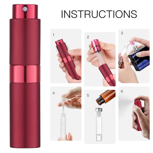 LISAPACK 8ML Atomizer Perfume Spray Bottle for Travel, Empty Refillable Cologne Dispenser, Portable Sprayer (Wine Red) - color: Wine Red
