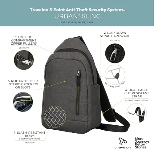 Travelon Anti Theft Urban Sling Bag - color: Slate