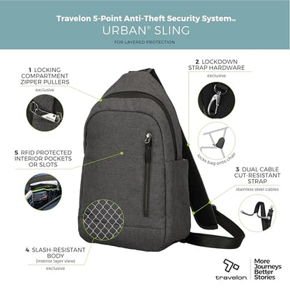 Travelon Anti Theft Urban Sling Bag - color: Slate