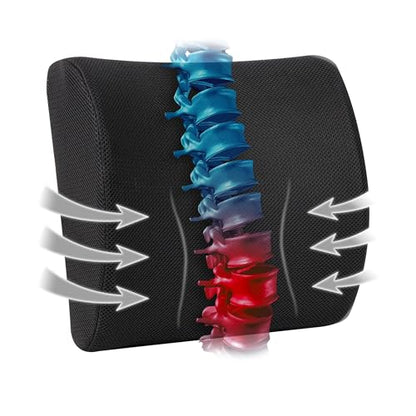 Mind Reader Lumbar Support Pillow with Air-Cloud Technology, Office Chair Back Cushion, Memory Foam, Black