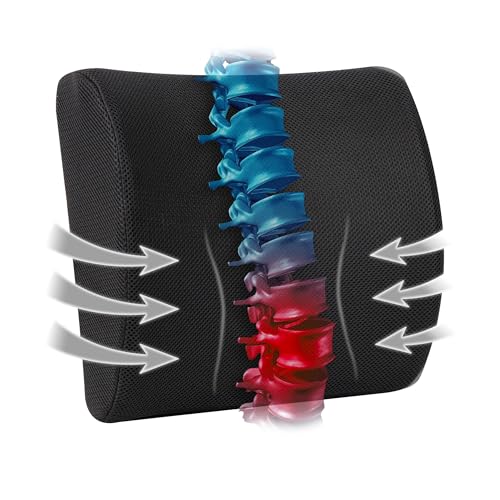 Mind Reader Lumbar Support Pillow with Air-Cloud Technology, Office Chair Back Cushion, Memory Foam, Black