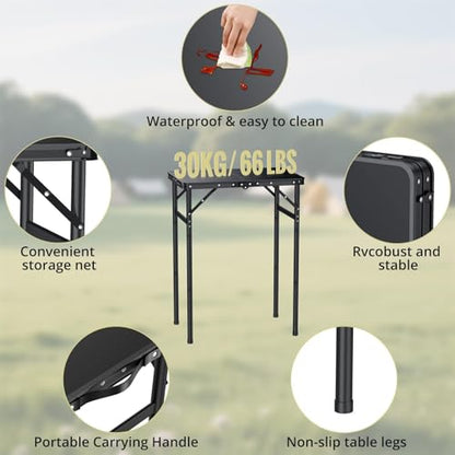 Anbte 2ft Folding Camping Table Max 29.5", 3 Adjustable Height Aluminum Small Folding Table with Storage Net & Portable Handle, Lightweight, for Travel Outdoor Beach Picnic Camp, 23.2" x 16", Black - size: 24"L x 16"W x 29.5H"