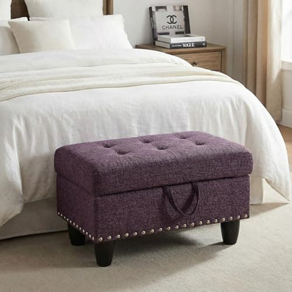 28.5 Inch Storage Ottoman Bench, Upholstered Ottoman with Hidden Storagefor Bedroom Living Room, End of Bed Foot Rest Stool, Purple - color: Purple