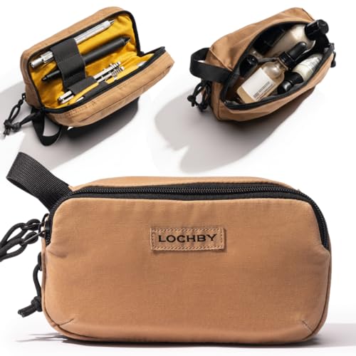 LOCHBY® Venture Pouch | Multipurpose Tactical Tool Bag | Water Resistant Waxed Canvas | Dual-Sided Zipper Pouch | for Motorcycle, Bike, EDC, Pen, Pencil, Art, Tech & Travel - color: Camel, size: Mini
