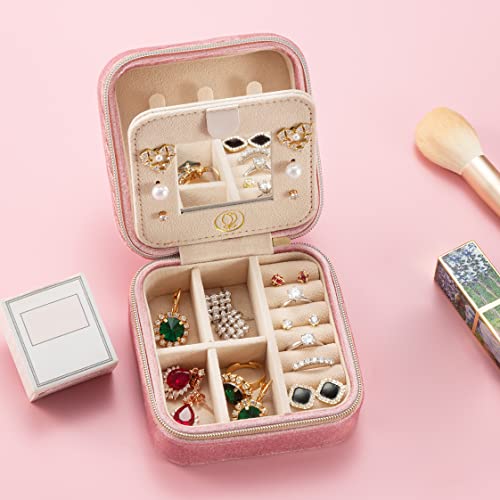 ZPROW Plush Velvet Travel Jewelry Case, Travel Jewelry Organizer, Jewelry Travel Case, Travel Jewelry Box, Small Jewelry Case, Jewelry Travel Box, Earring Organizer with Mirror - Pink 4packs - color: Velvet 4 Pack - Dusty Pink