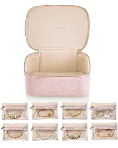 VLANDO Jewelry Travel Case,Gifts for Women,Travel Jewelry Organizer with Clear Velvet Jewelry Bags 8Pcs Zipper Pouch for Women Girl Gift-Pink - color: C.8PCS Pink