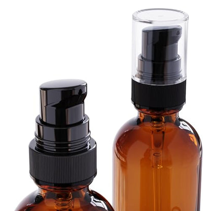 12Pack 60ml Amber Glass Pump Bottle with Black Top,2oz Small Dispenser, Travel Size Refillable Botttles for Lotions,Sercums,Essential Oils - color: 2oz Amber(12pcs)