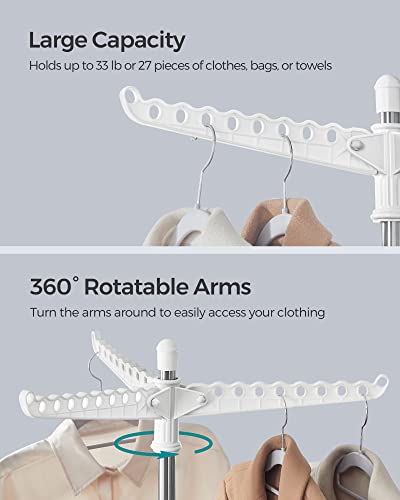 SONGMICS Clothes Drying Rack, 59-Inch Folding Laundry Drying Rack with 3 Rotatable Arms for Hangers, 4 Legs, Stainless Steel, for 27 Pieces of Clothes, White and Silver ULLR510W01 - color: White + Silver, style: 1-Tier