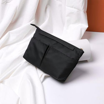 Cosmetic Bag Storage Organizer Insert Lightweight Waterproof Nylon Fabric with Zipper Closure Ideal for Travel Tote Bags（nylon-black） - color: Nylon-black