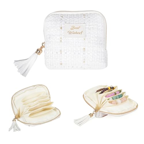 Travel Jewelry Case Small with Tassel Zipper, Soft Velvet Travel Jewelry Organizer Pouch for Necklaces, and Earrings, Portable Multi Layer Jewelry Bags, Anti Tangle Storage (Silver white) - color: silvery white