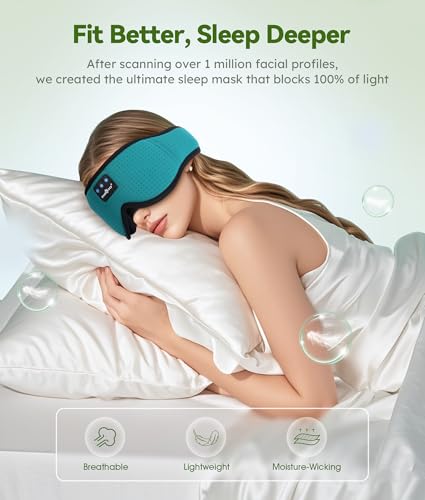 MUSICOZY Sleep Headphones Breathable Bluetooth Headband 3D Sleeping Headphones, Wireless Music Eye Mask Sleep Earbuds for Side Sleeper Women,Men Office Air Travel Cool Tech Gadgets Unique Gifts Green - color: Green