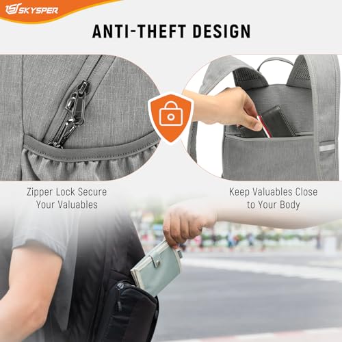 SKYSPER Anti Theft Hiking Backpack, 18L RFID Packable Travel Daypack, Lightweight Foldable Back Pack for Walking Daytrip - color: Gray