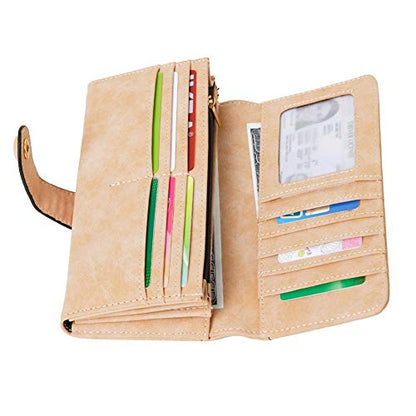 Women's Vegan Leather 17 Card Slots Card Holder Long Big Bifold Wallet - color: Pink
