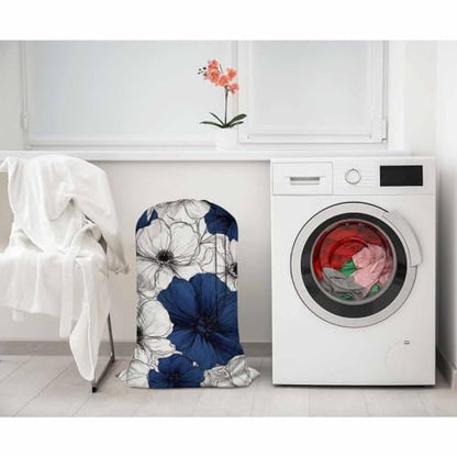 Swono Wild Flower Extra Large Huge Heavy Duty Polyester Laundry Storage Bag with Drawstring, Dark Navy Blue Floral Sketch Washable Travel Dirty Clothes Bag Hamper Liner - color: Wild Flower