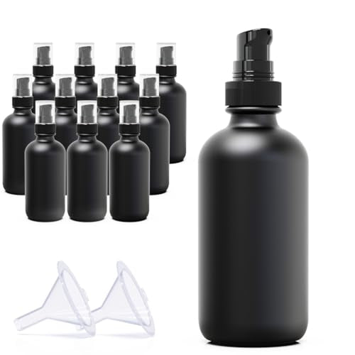 12Pack 120ml Matte Black Glass Pump Bottle with Black Pump Dispenser,4oz Small Dispenser, Travel Size Refillable Botttles for Lotions,Sercums,Essential Oils - color: 4oz Black(12pcs)