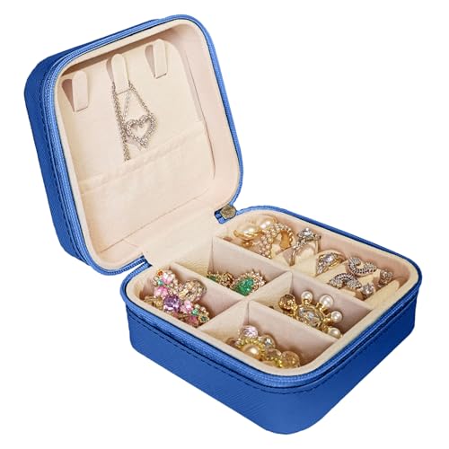 Small Travel Jewelry Box, Portable Mini Jewelry Leather Box Jewelry Ring Organizer Case Storage Holder Gift Boxes for Girls Women, Navy blue - color: Navy