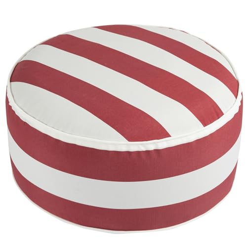 Inflatable Outdoor Ottoman with Air Pump,20"x9" Portable Patio Pouf,Water Resistant,Fade-Resistant,Round Blow Up Footrest Stools for Home Garden Camping Travel(Red White) - color: Red Stripe
